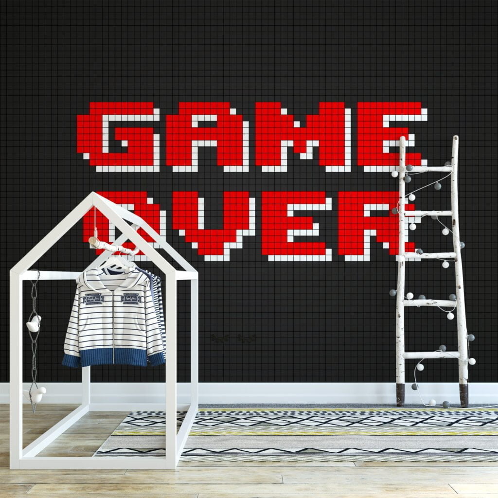 Oyun Bitti Video Oyun Pixel Art Duvar Kağıdı, Nostaljik Oyuncu Duvar Dekoru 3D Duvar Posteri Çocuk Odası Duvar Kağıtları 4
