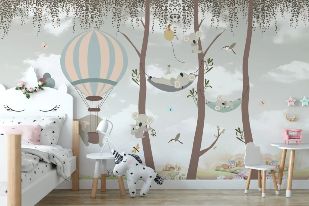 Sevimli Ağaçlar ve Koalalar Çocuk Odası Duvar Kağıdı Bebek Odası Duvar Kağıtları 5