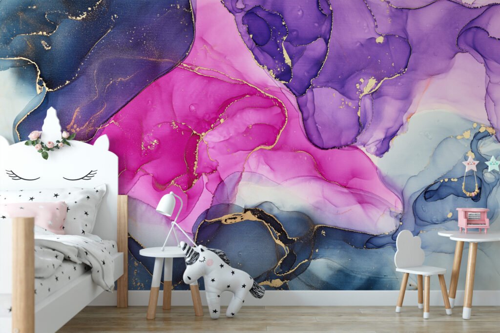 Çok Renkli Lüks Mermer Efekti Duvar Kağıdı Bebek Odası Duvar Kağıtları 4