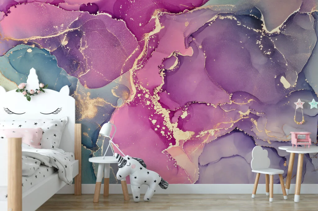 Canlı ve Dinamik Renkli Sıvı Sanat Duvar Kağıdı Bebek Odası Duvar Kağıtları 5