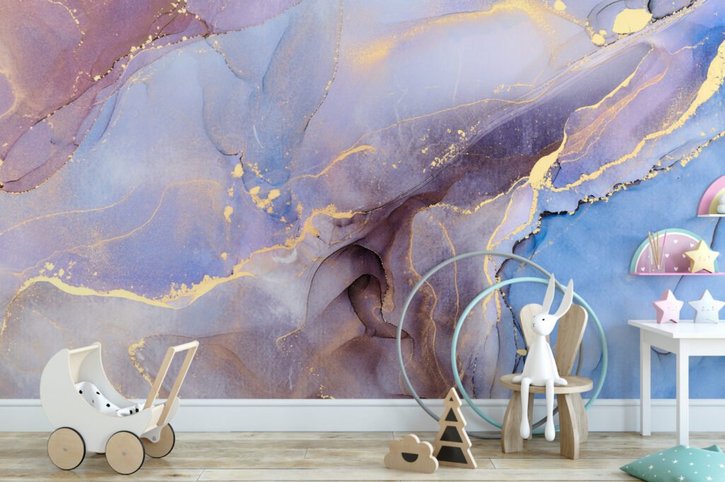 Pastel Renklerde Mürekkebi Sanatı Duvar Kağıdı Bebek Odası Duvar Kağıtları 6