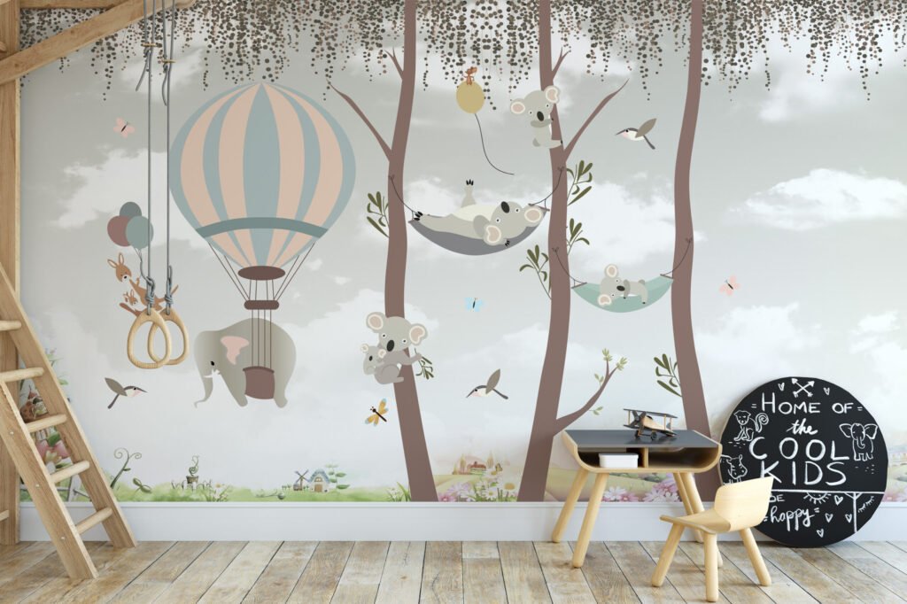 Sevimli Ağaçlar ve Koalalar Çocuk Odası Duvar Kağıdı Bebek Odası Duvar Kağıtları 6
