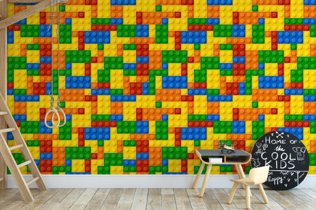 Renkli Blok Oyunları Oyun Odası Duvar Kağıdı, Yaratıcı Geometrik Çocuk Odası 3D Duvar Posteri Bebek Odası Duvar Kağıtları 2