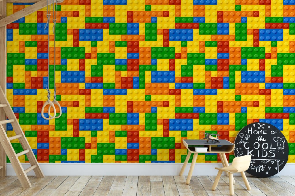 Renkli Blok Oyunları Oyun Odası Duvar Kağıdı, Yaratıcı Geometrik Çocuk Odası 3D Duvar Posteri Bebek Odası Duvar Kağıtları 2
