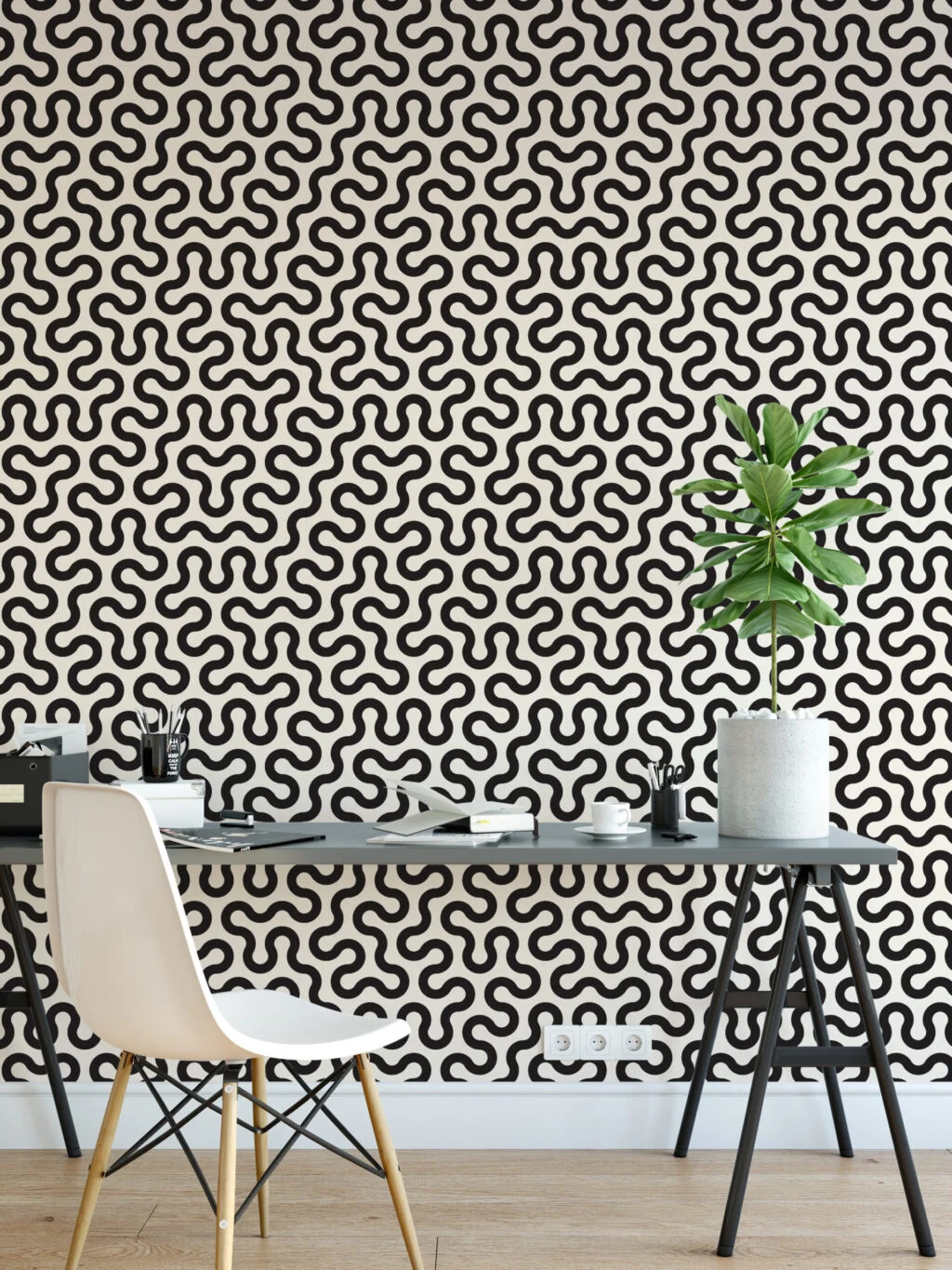 Soyut Dalgalı Çizgiler Desenli Duvar Kağıdı, Dinamik Labirent Geometrik Duvar Kağıdı Geometrik Duvar Kağıtları 4
