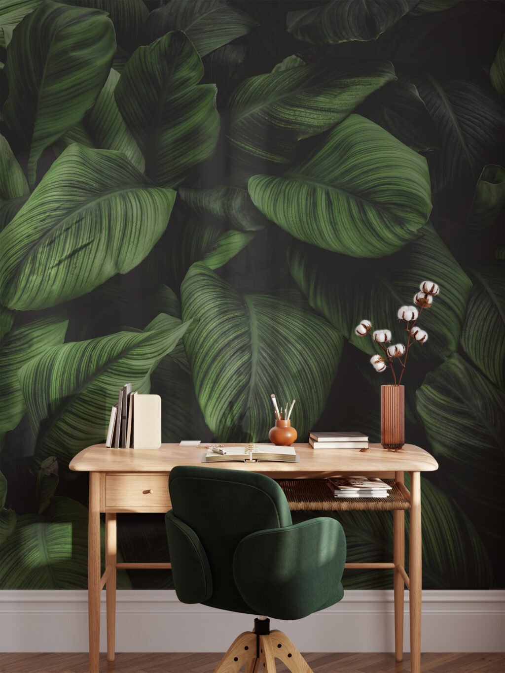 Büyük Tropikal Yapraklar Duvar Kağıdı, Koyu Yeşil Bitkiler Duvar Posteri Tropikal Duvar Kağıtları 2