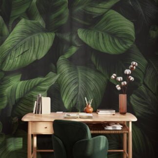 Büyük Tropikal Yapraklar Duvar Kağıdı, Koyu Yeşil Bitkiler Duvar Posteri