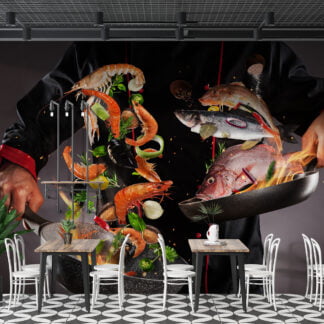 Tavada Balık Restoran Duvar Kağıdı Wok Balık Ürünleri Duvar Posteri Cafe & Restoran & Pastane Duvar Kağıtları