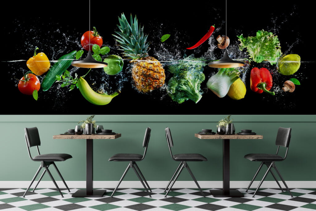 Su Efektli Meyve Ve Sebze Duvar Kağıdı Market Duvar Posteri Cafe & Restoran & Pastane Duvar Kağıtları 2