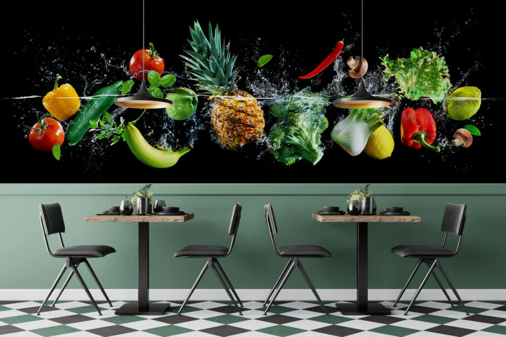 Su Efektli Meyve Ve Sebze Duvar Kağıdı Market Duvar Posteri Cafe & Restoran & Pastane Duvar Kağıtları 2