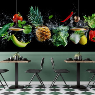 Su Efektli Meyve Ve Sebze Duvar Kağıdı Market Duvar Posteri Cafe & Restoran & Pastane Duvar Kağıtları