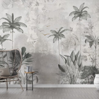 Vintage Tropikal Yapraklar Duvar Kağıdı, Palmiye Ağaçları ve Botanik Desenli 3D Duvar Kağıdı