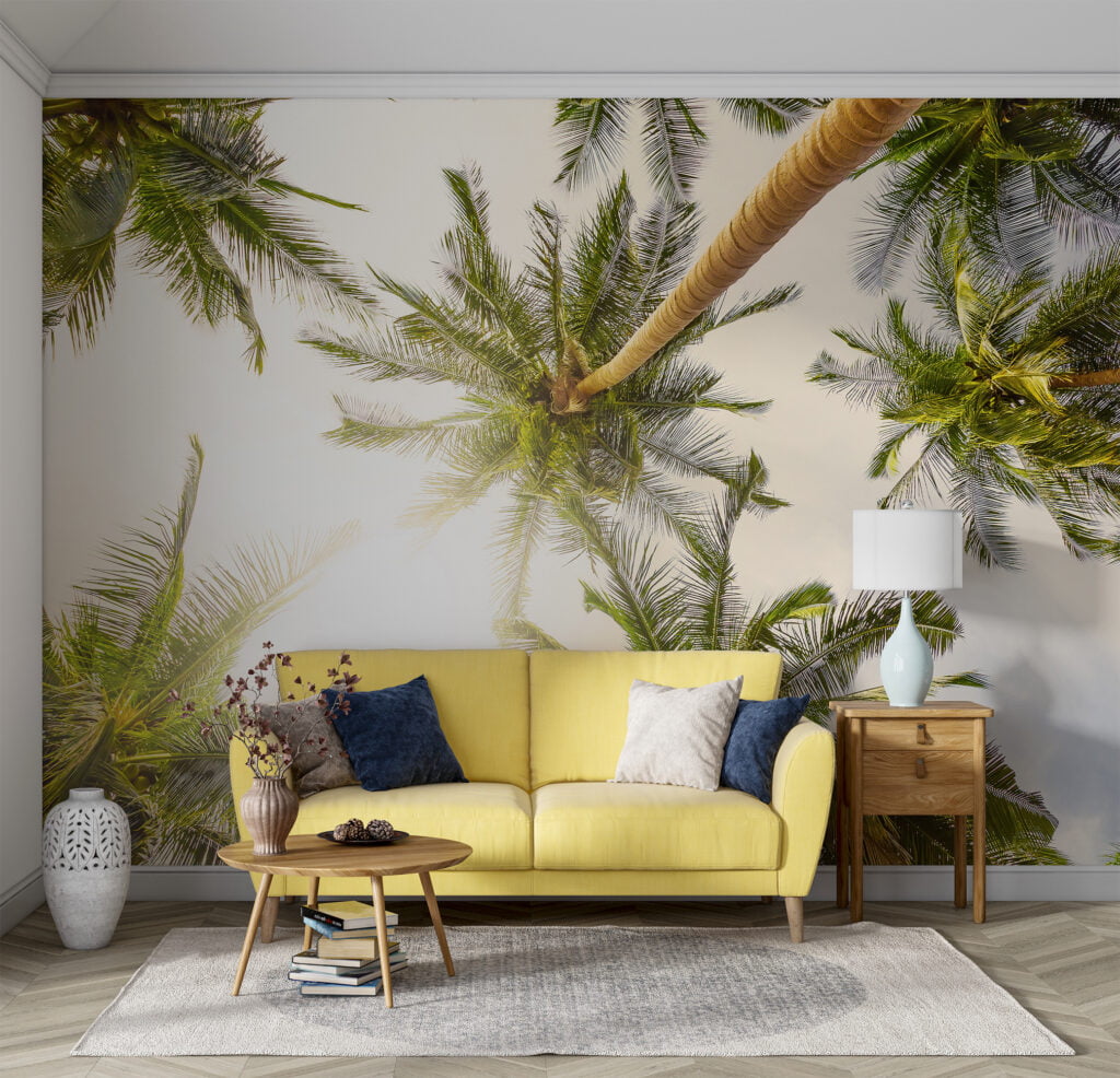 Güneşli Palmiye Ağaçları Duvar Kağıdı, Tropikal Büyük Ağaçlar Manzaralı Duvar Posteri Manzara Duvar Kağıtları 2