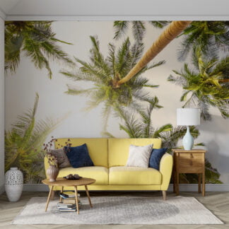 Güneşli Palmiye Ağaçları Duvar Kağıdı, Tropikal Büyük Ağaçlar Manzaralı Duvar Posteri