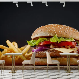 Hamburger ve Patates Kızartması Duvar Kağıdı Restoran Duvar Posteri Cafe & Restoran & Pastane Duvar Kağıtları