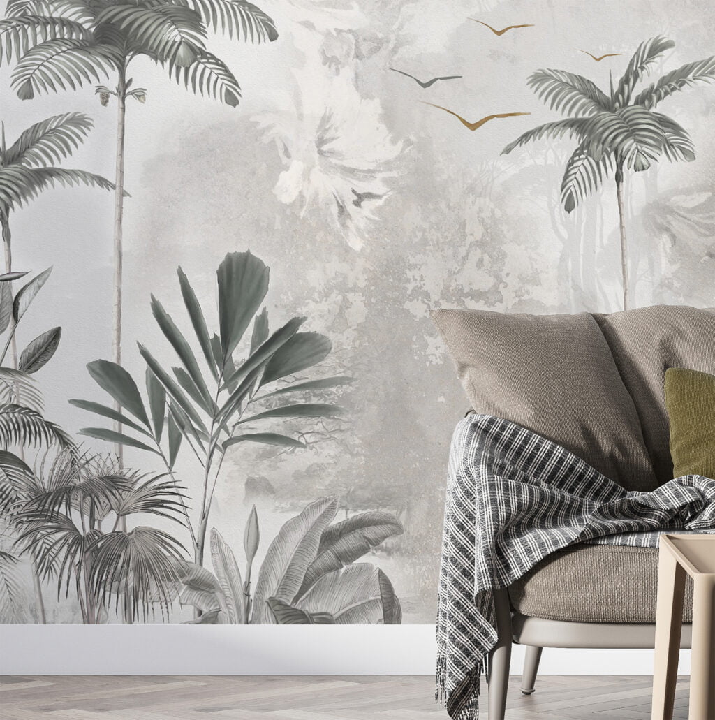 Vintage Tropikal Yapraklar Duvar Kağıdı, Palmiye Ağaçları ve Botanik Desenli 3D Duvar Kağıdı Manzara Duvar Kağıtları 6