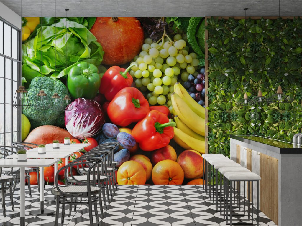 Renkli Meyve ve Sebze Duvar Kağıdı Manav İçin Duvar Posteri Cafe & Restoran & Pastane Duvar Kağıtları 2