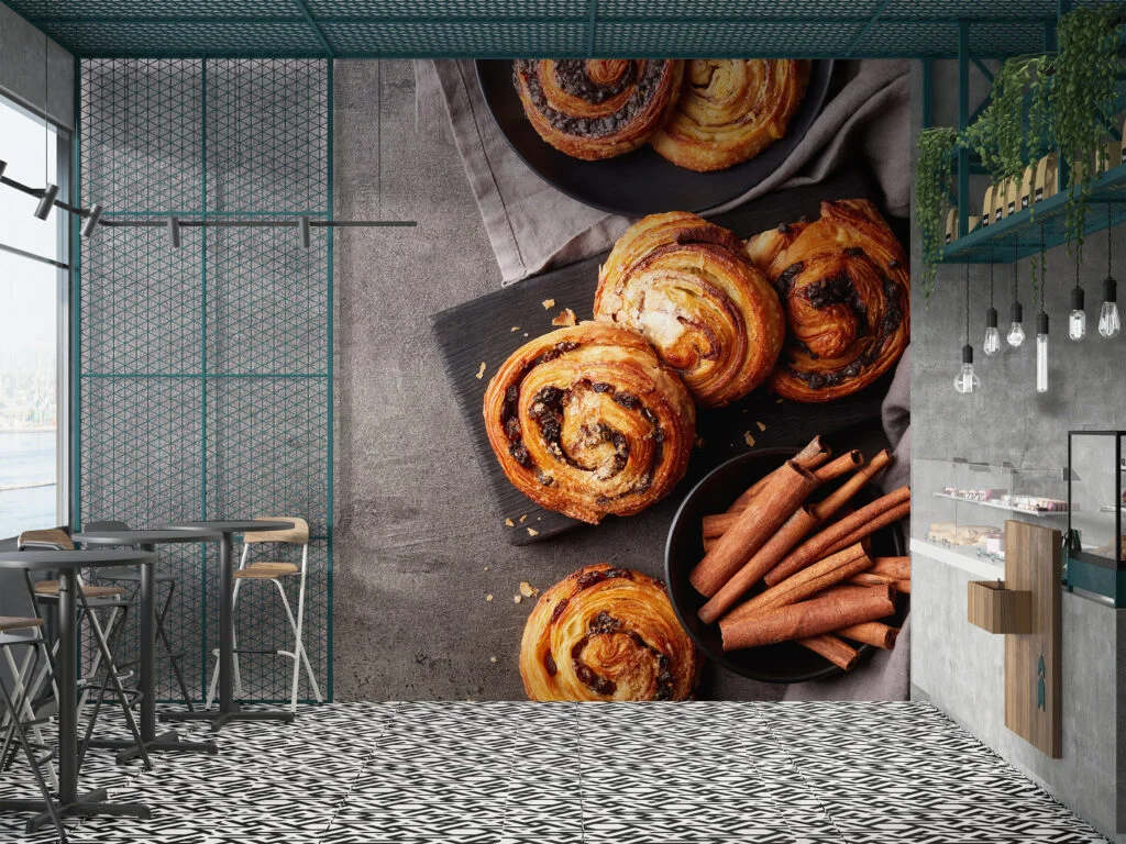 Tarçınlı Cinnabon Kruvasanı Fırın Duvar Kağıdı Tatlı Pastane Duvar Posteri Cafe & Restoran & Pastane Duvar Kağıtları 3