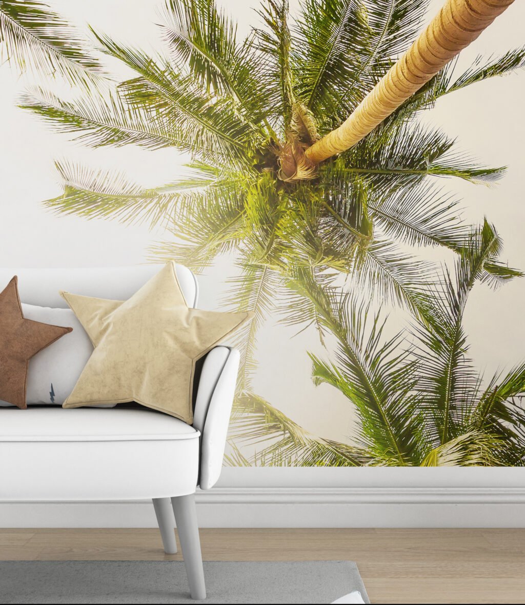 Güneşli Palmiye Ağaçları Duvar Kağıdı, Tropikal Büyük Ağaçlar Manzaralı Duvar Posteri Manzara Duvar Kağıtları 3
