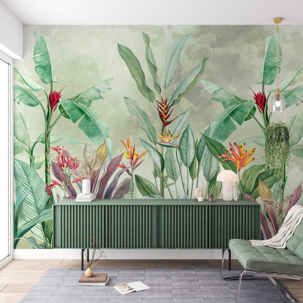 Büyük Vintage Renkli Botanik Bitkiler Duvar Kağıdı, Tropikal Yapraklar ve Bitkiler Duvar Posteri Tropikal Duvar Kağıtları 4