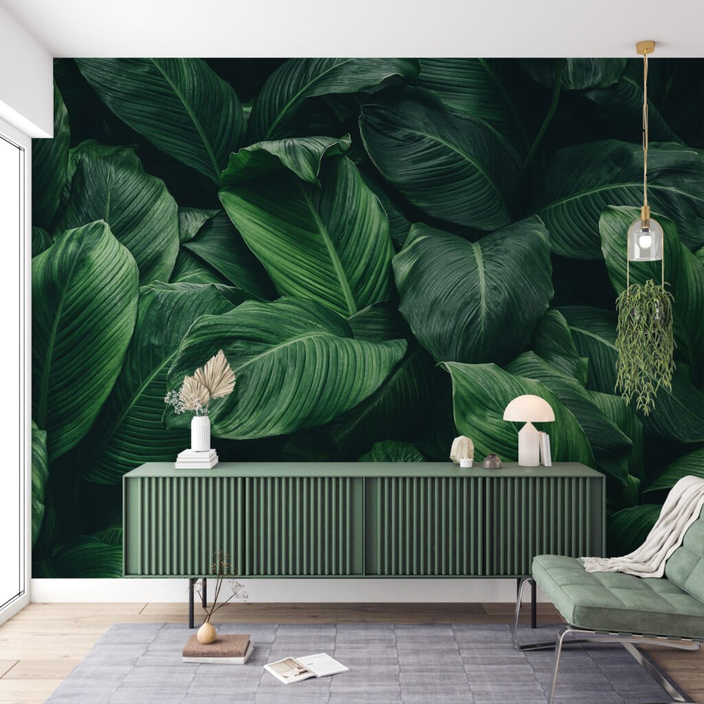 Büyük Koyu Yeşil Orman Yaprakları Duvar Kağıdı, Yeşil Tropikal Bitkiler Duvar Posteri Tropikal Duvar Kağıtları 3