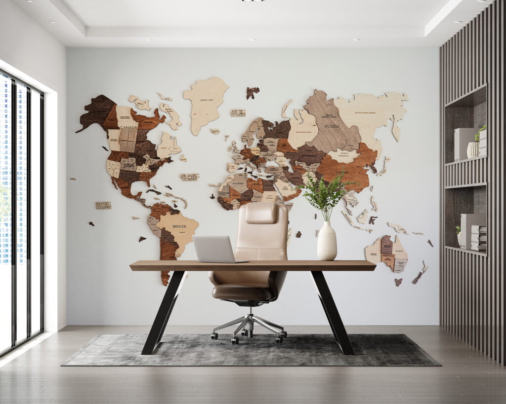 Ahşap Görünümlü Minimal Dünya Haritası Duvar Kağıdı Harita 3D Duvar Posteri Ahşap Desenli Duvar Kağıtları 2