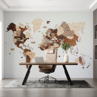 Ahşap Görünümlü Minimal Dünya Haritası Duvar Kağıdı Harita 3D Duvar Posteri