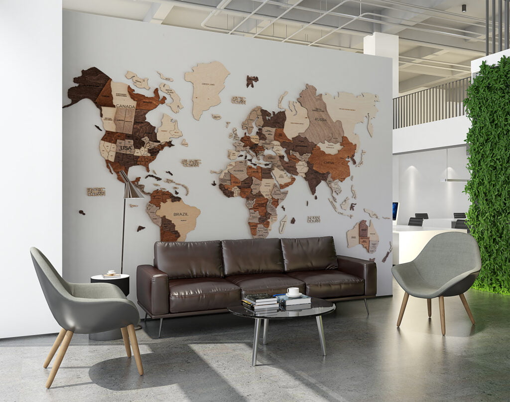 Ahşap Görünümlü Minimal Dünya Haritası Duvar Kağıdı Harita 3D Duvar Posteri Ahşap Desenli Duvar Kağıtları 4