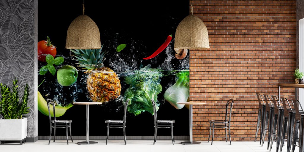 Su Efektli Meyve Ve Sebze Duvar Kağıdı Market Duvar Posteri Cafe & Restoran & Pastane Duvar Kağıtları 4
