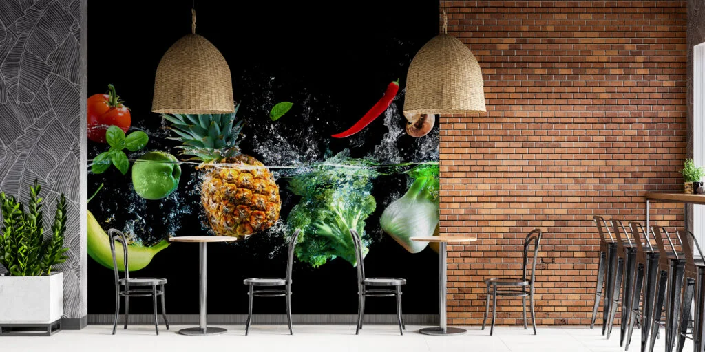 Su Efektli Meyve Ve Sebze Duvar Kağıdı Market Duvar Posteri Cafe & Restoran & Pastane Duvar Kağıtları 4