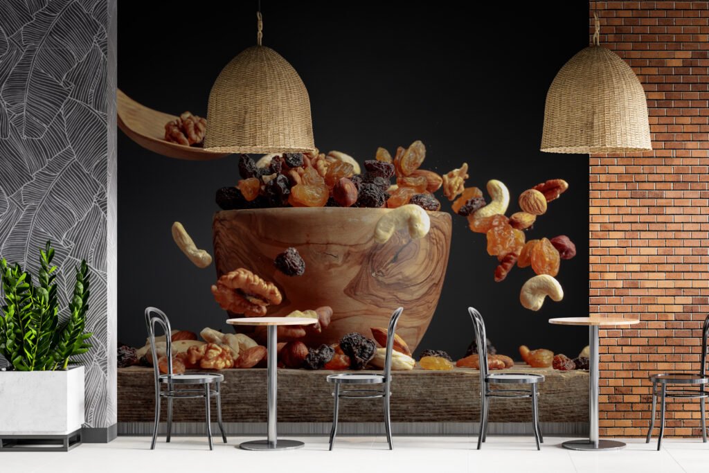 Tabakta Çeşitli Kuruyemişler Duvar Kağıdı Karışık Kuruyemiş Duvar Posteri Cafe & Restoran & Pastane Duvar Kağıtları 2