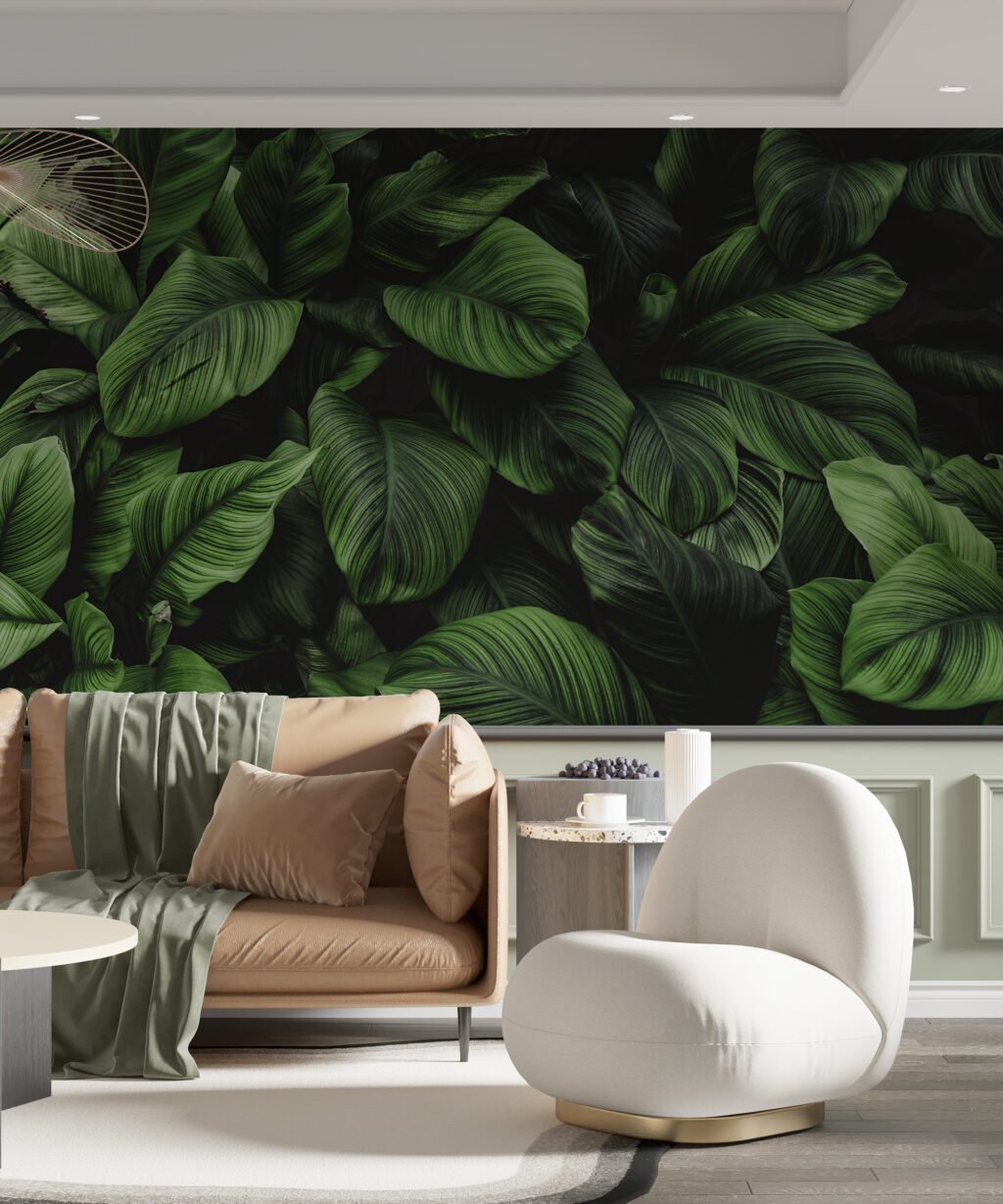 Büyük Tropikal Yapraklar Duvar Kağıdı, Koyu Yeşil Bitkiler Duvar Posteri Tropikal Duvar Kağıtları 3