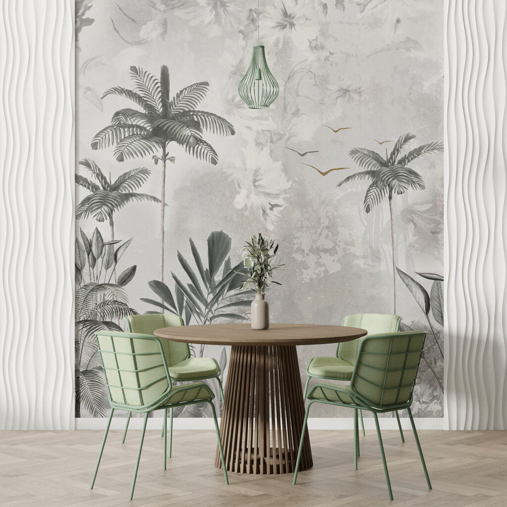 Vintage Tropikal Yapraklar Duvar Kağıdı, Palmiye Ağaçları ve Botanik Desenli 3D Duvar Kağıdı Manzara Duvar Kağıtları 3