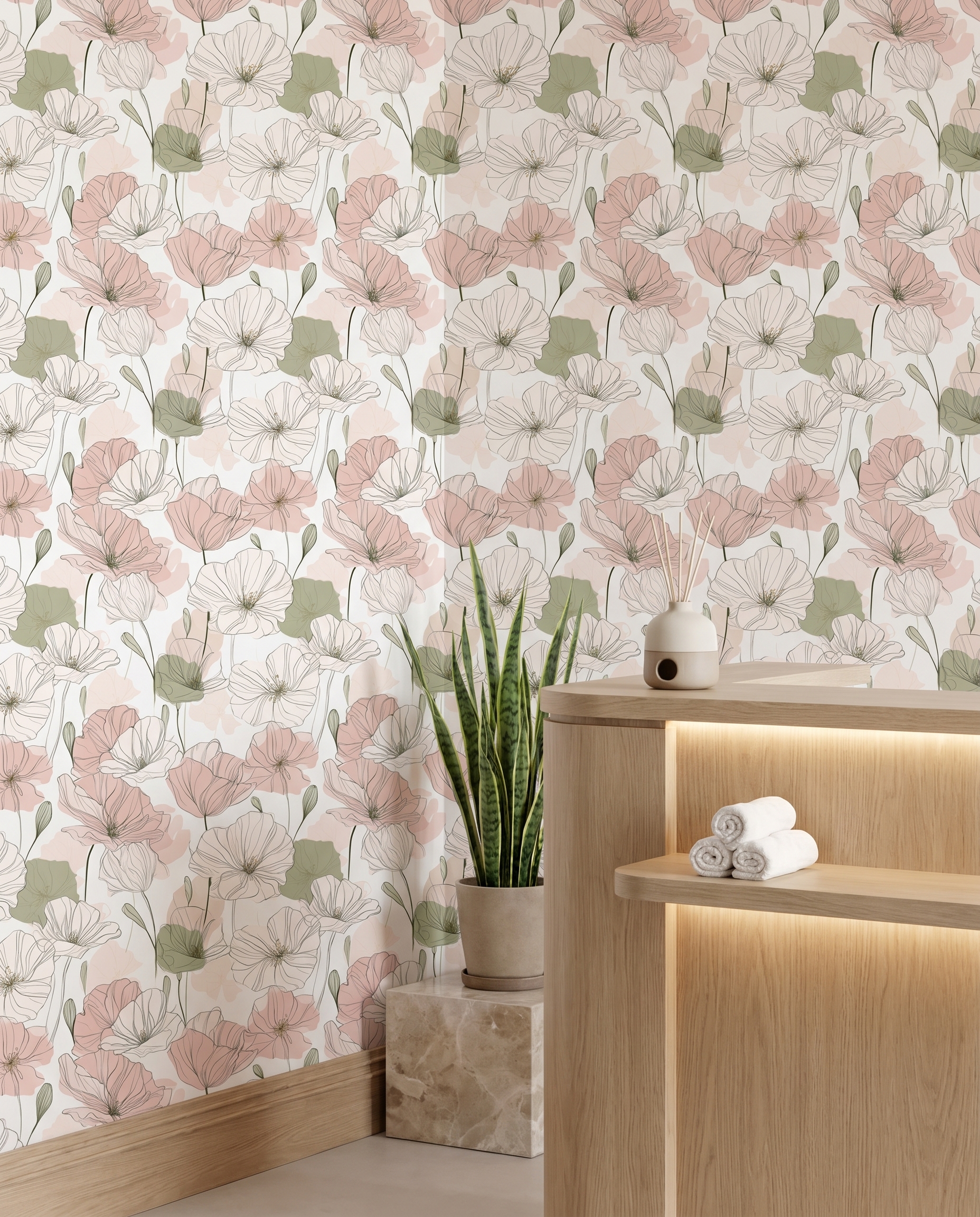 Pastel Pembe ve Yeşil Çiçekli Sanatsal Çizim Duvar Kağıdı, Minimalist Botanik Desenli Duvar Posteri Çiçekli Duvar Kağıtları 4 Pastel Pembe ve Yeşil Çiçekli Sanatsal Çizim Duvar Kağıdı, Minimalist Botanik Desenli Duvar Posteri Çiçekli Duvar Kağıtları 4