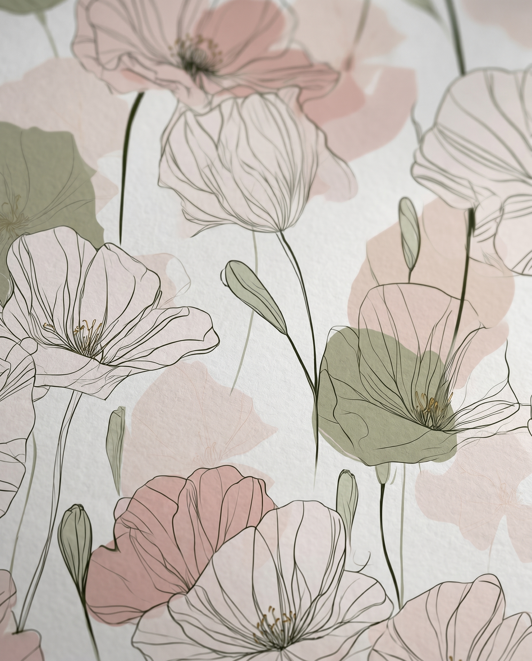 Pastel Pembe ve Yeşil Çiçekli Sanatsal Çizim Duvar Kağıdı, Minimalist Botanik Desenli Duvar Posteri Çiçekli Duvar Kağıtları 6 Pastel Pembe ve Yeşil Çiçekli Sanatsal Çizim Duvar Kağıdı, Minimalist Botanik Desenli Duvar Posteri Çiçekli Duvar Kağıtları 6