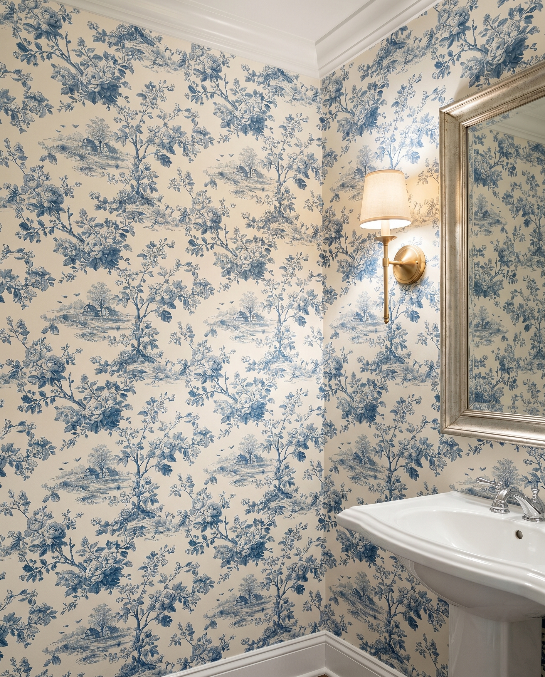 Mavi Çiçekli Kır Manzarası Desenli Klasik Duvar Kağıdı, Vintage Toile de Jouy Stili Romantik Duvar Posteri Çiçekli Duvar Kağıtları 2 Mavi Çiçekli Kır Manzarası Desenli Klasik Duvar Kağıdı, Vintage Toile de Jouy Stili Romantik Duvar Posteri Çiçekli Duvar Kağıtları 2