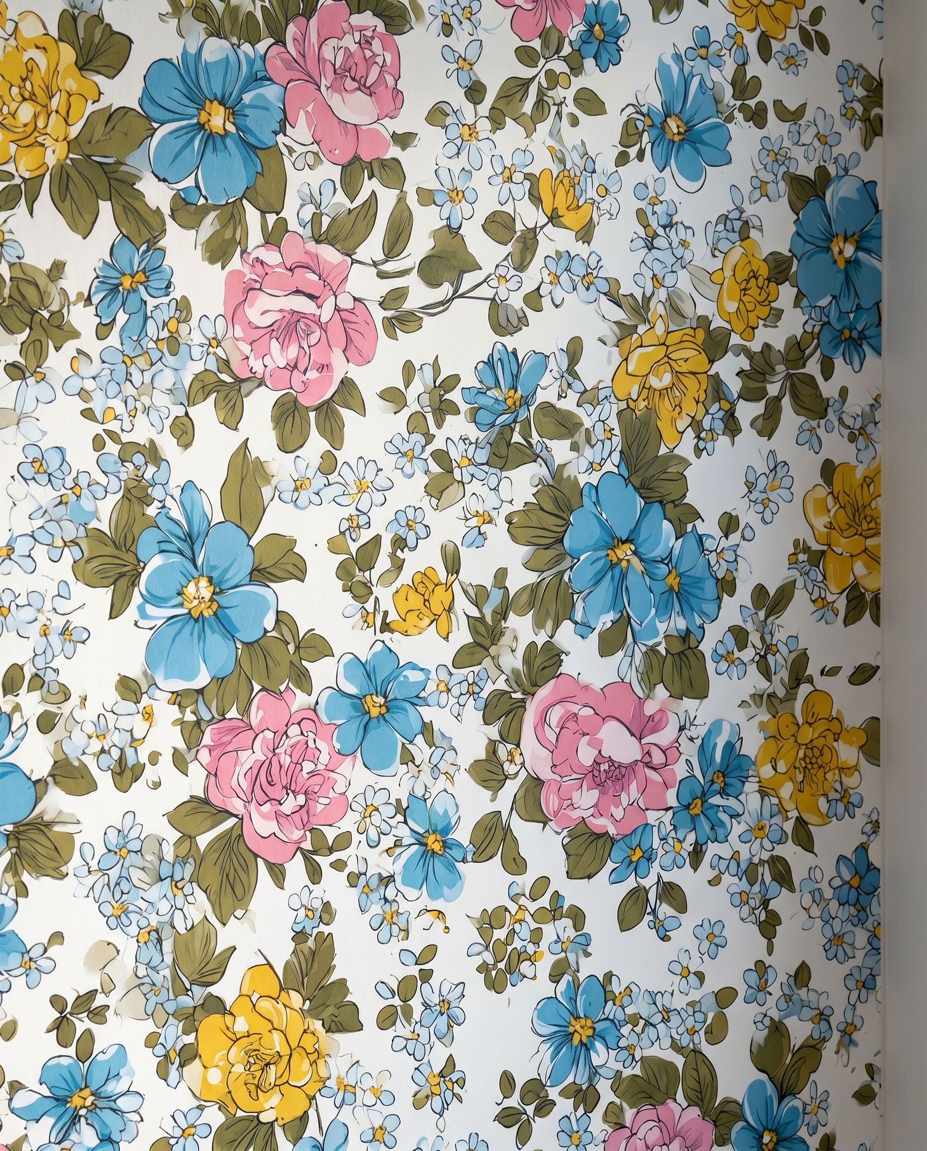 Renkli Kır Çiçekleri Desenli Vintage Duvar Kağıdı, Pembe ve Mavi Çiçekli İllüstrasyon Duvar Posteri Çiçekli Duvar Kağıtları 6 Renkli Kır Çiçekleri Desenli Vintage Duvar Kağıdı, Pembe ve Mavi Çiçekli İllüstrasyon Duvar Posteri Çiçekli Duvar Kağıtları 6