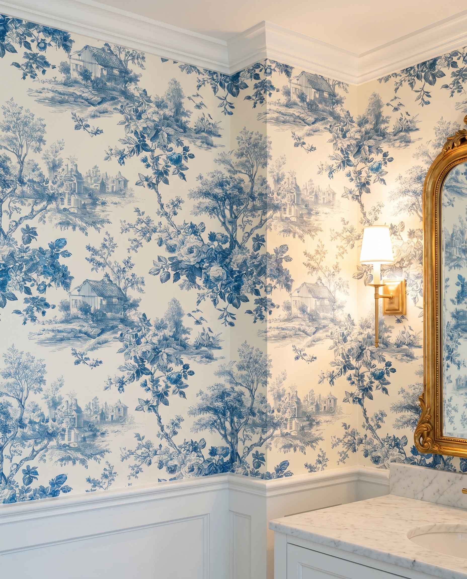 Mavi Çiçekli Kır Evi Manzaralı Vintage Duvar Kağıdı, Toile de Jouy Desenli Klasik Duvar Posteri Çiçekli Duvar Kağıtları 4 Mavi Çiçekli Kır Evi Manzaralı Vintage Duvar Kağıdı, Toile de Jouy Desenli Klasik Duvar Posteri Çiçekli Duvar Kağıtları 4