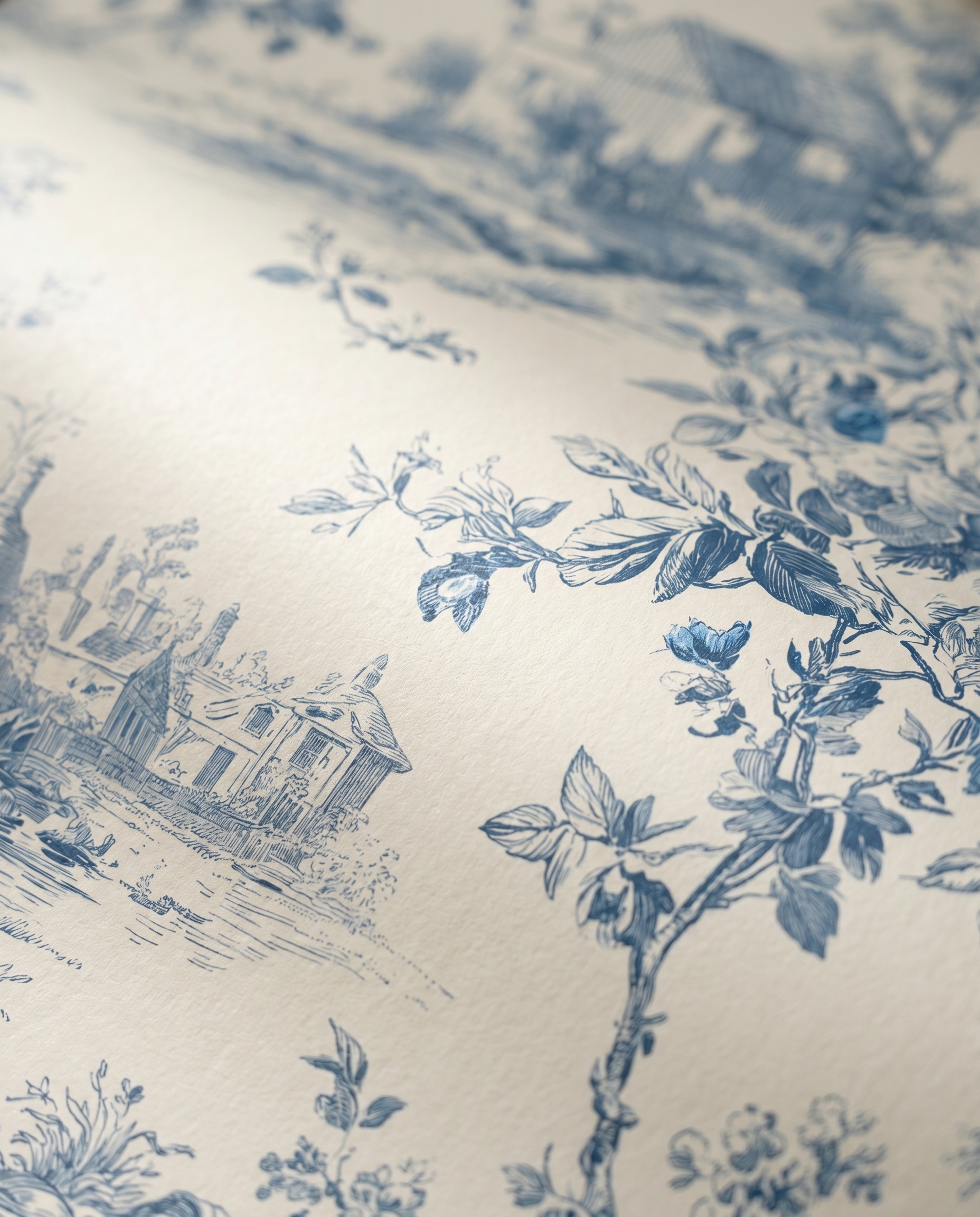 Mavi Çiçekli Kır Evi Manzaralı Vintage Duvar Kağıdı, Toile de Jouy Desenli Klasik Duvar Posteri Çiçekli Duvar Kağıtları 6 Mavi Çiçekli Kır Evi Manzaralı Vintage Duvar Kağıdı, Toile de Jouy Desenli Klasik Duvar Posteri Çiçekli Duvar Kağıtları 6