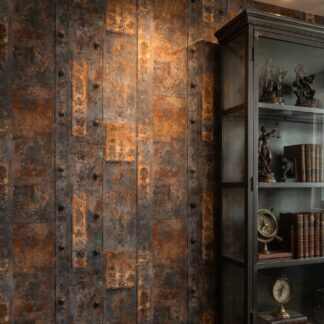 Antik Yazılı Paslı Metal Plaka Desenli Duvar Kağıdı, Turuncu Gri Endüstriyel Dokulu Duvar Posteri 3D Duvar Kağıtları