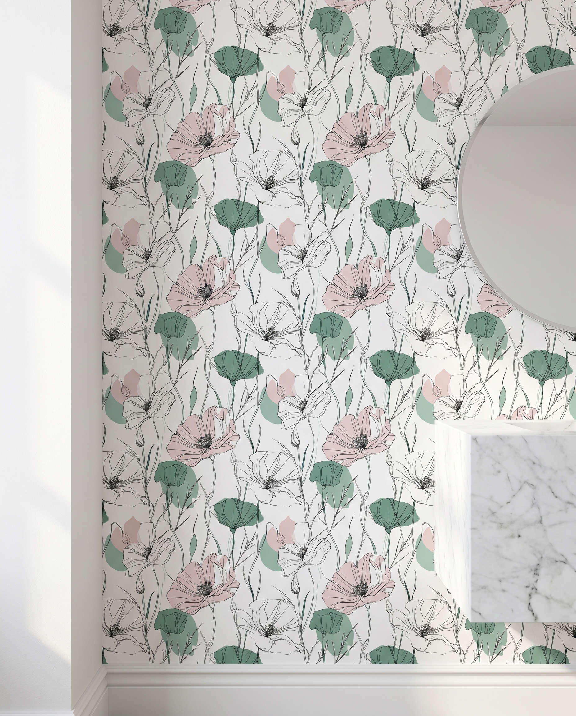 Adaçayı Yeşili ve Pembe Çiçekli Line Art Duvar Kağıdı, Minimalist Botanik Desenli Duvar Posteri Çiçekli Duvar Kağıtları 3 Adaçayı Yeşili ve Pembe Çiçekli Line Art Duvar Kağıdı, Minimalist Botanik Desenli Duvar Posteri Çiçekli Duvar Kağıtları 3
