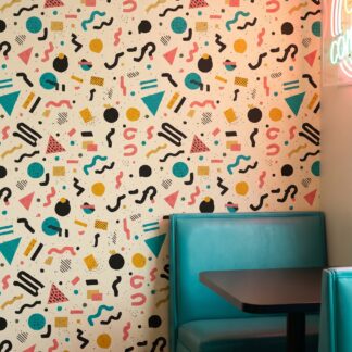 Renkli Geometrik Şekilli Retro Duvar Kağıdı, 80ler Memphis Stili Soyut Duvar Posteri Çocuk Odası Duvar Kağıtları