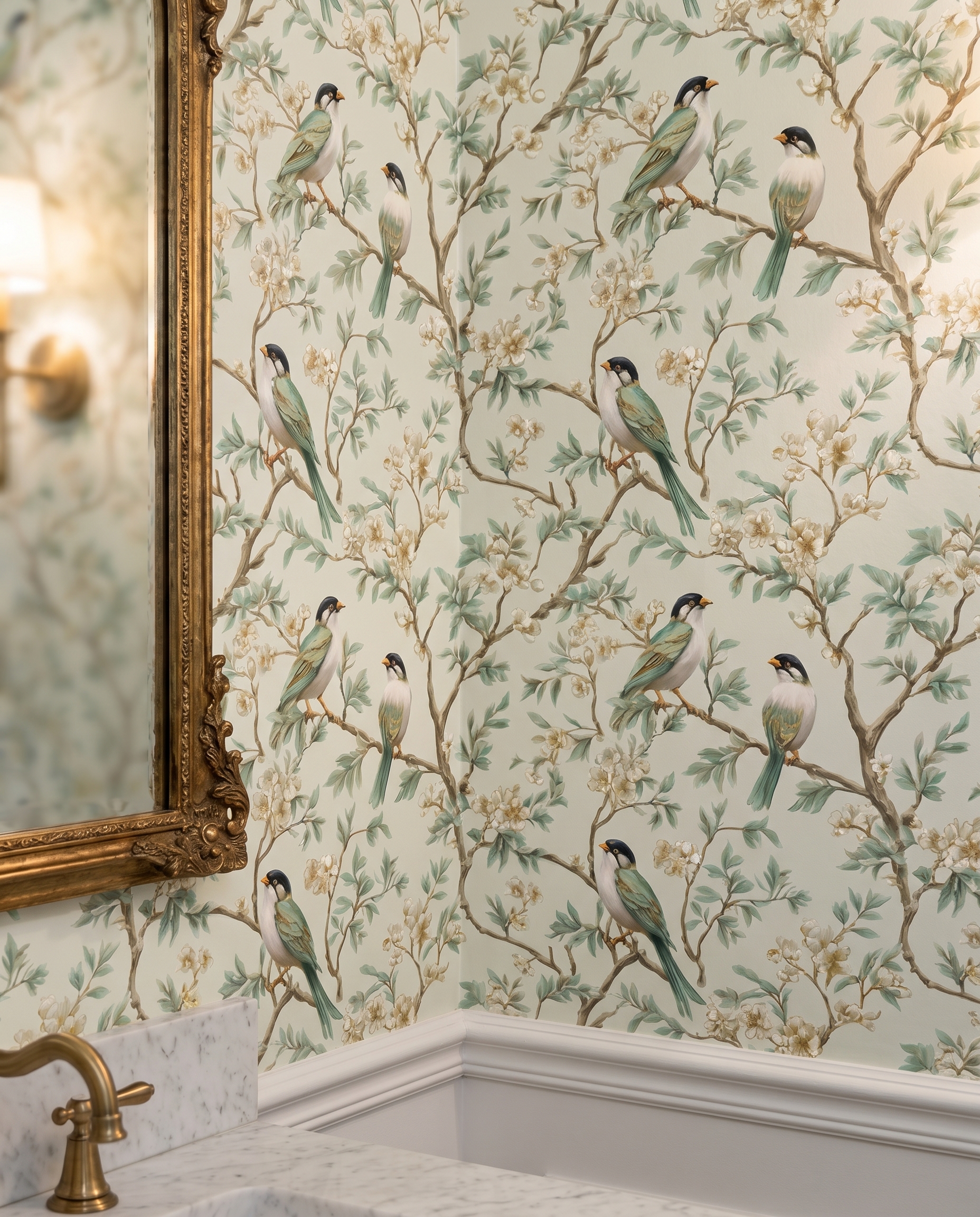 Vintage Yeşil Kuşlu ve Beyaz Çiçekli Duvar Kağıdı, Chinoiserie Tarzı Klasik Doğa Duvar Posteri Çiçekli Duvar Kağıtları 2 Vintage Yeşil Kuşlu ve Beyaz Çiçekli Duvar Kağıdı, Chinoiserie Tarzı Klasik Doğa Duvar Posteri Çiçekli Duvar Kağıtları 2