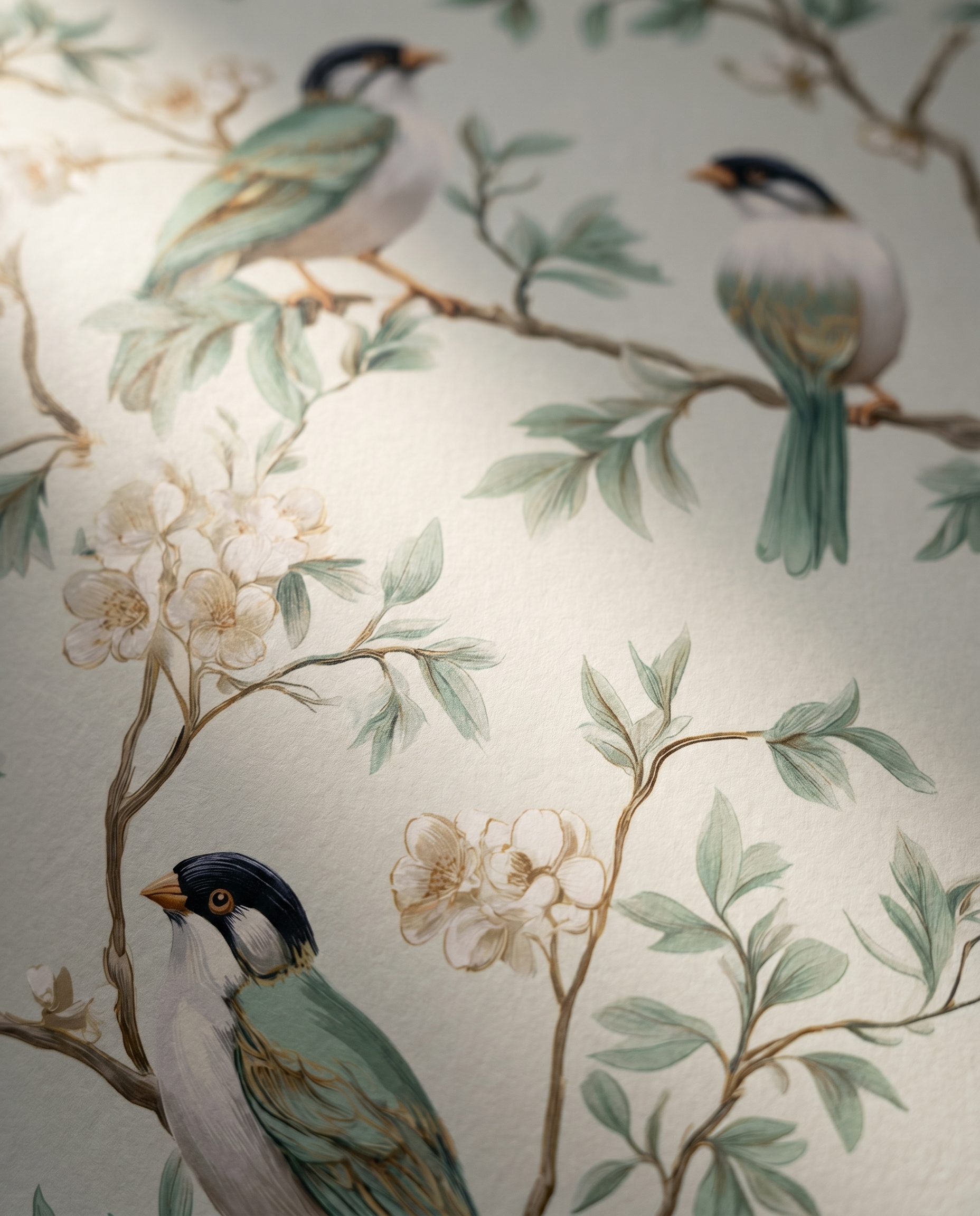 Vintage Yeşil Kuşlu ve Beyaz Çiçekli Duvar Kağıdı, Chinoiserie Tarzı Klasik Doğa Duvar Posteri Çiçekli Duvar Kağıtları 6 Vintage Yeşil Kuşlu ve Beyaz Çiçekli Duvar Kağıdı, Chinoiserie Tarzı Klasik Doğa Duvar Posteri Çiçekli Duvar Kağıtları 6