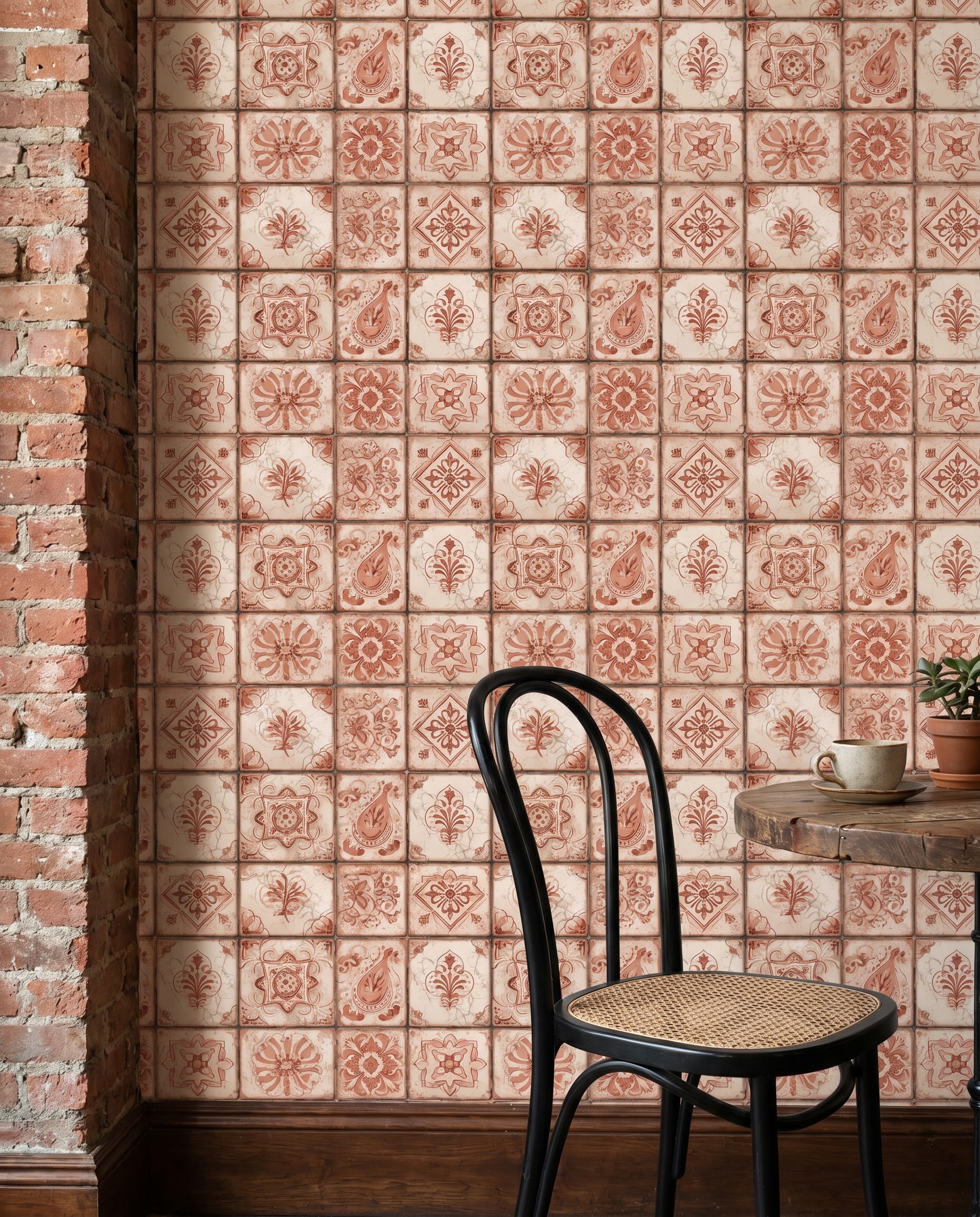 Kiremit Rengi Eskitme Çini Desenli Duvar Kağıdı, Geleneksel Motifli Otantik Duvar Posteri Cafe & Restoran & Pastane Duvar Kağıtları 2 Kiremit Rengi Eskitme Çini Desenli Duvar Kağıdı, Geleneksel Motifli Otantik Duvar Posteri Cafe & Restoran & Pastane Duvar Kağıtları 2