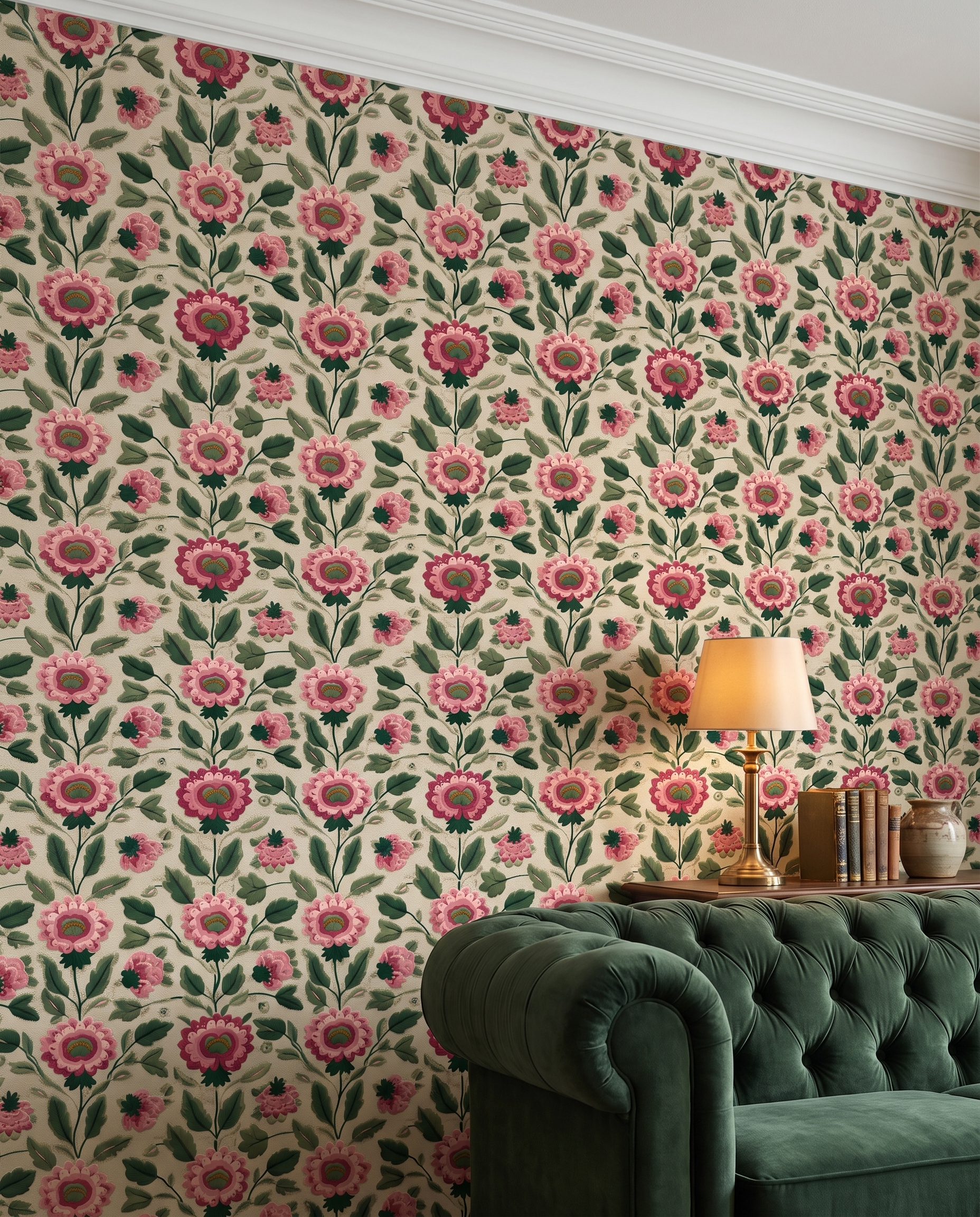 Nakışlı Pembe Çiçek Desenli Vintage Duvar Kağıdı, Yatak Odası İçin Klasik Botanik Duvar Posteri Çiçekli Duvar Kağıtları 3