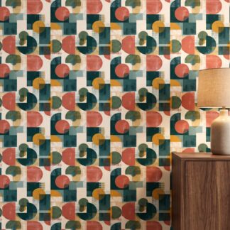 Yeşil, kiremit ve hardal tonlarında modern geometrik desenli duvar kağıdı, retro stili soyut duvar posteri Geometrik Duvar Kağıtları Yeşil, kiremit ve hardal tonlarında modern geometrik desenli duvar kağıdı, retro stili soyut duvar posteri Geometrik Duvar Kağıtları