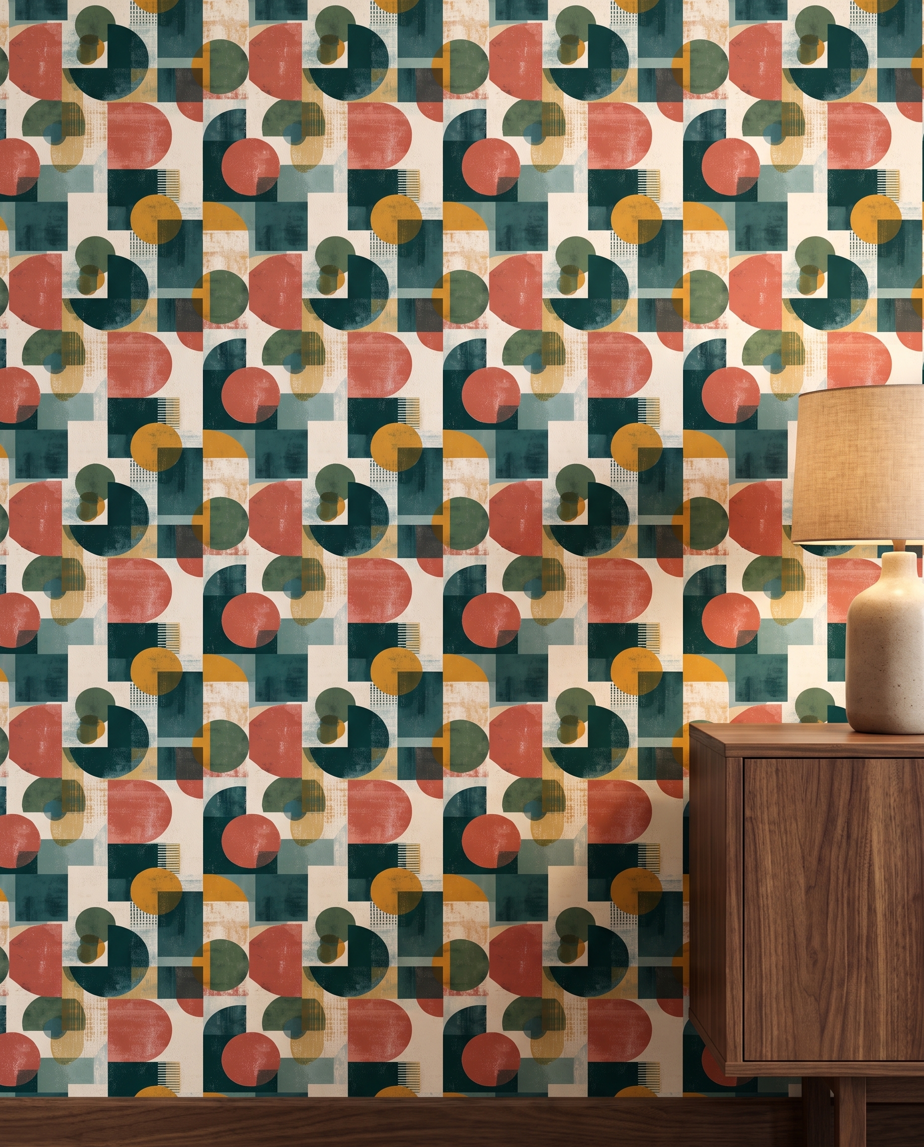Yeşil, kiremit ve hardal tonlarında modern geometrik desenli duvar kağıdı, retro stili soyut duvar posteri Geometrik Duvar Kağıtları 2 Yeşil, kiremit ve hardal tonlarında modern geometrik desenli duvar kağıdı, retro stili soyut duvar posteri Geometrik Duvar Kağıtları 2