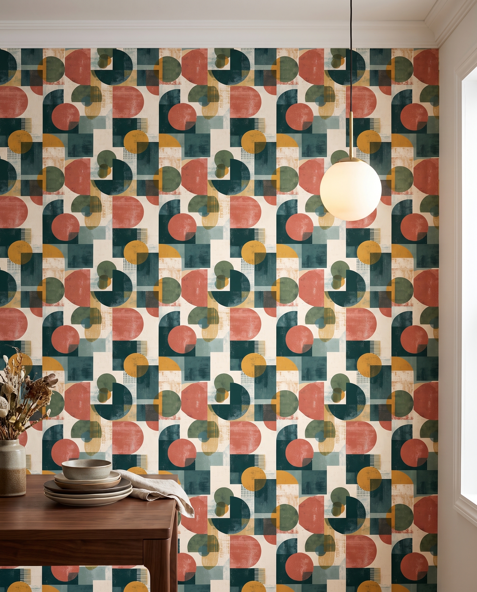Yeşil, kiremit ve hardal tonlarında modern geometrik desenli duvar kağıdı, retro stili soyut duvar posteri Geometrik Duvar Kağıtları 5 Yeşil, kiremit ve hardal tonlarında modern geometrik desenli duvar kağıdı, retro stili soyut duvar posteri Geometrik Duvar Kağıtları 5