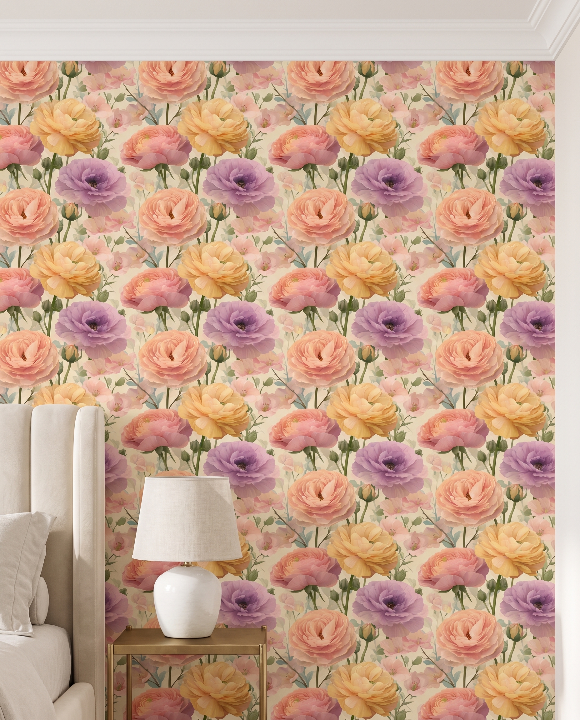 Pastel Renkli Büyük Şakayık Çiçekli Duvar Kağıdı, Romantik Vintage Botanik Duvar Posteri Çiçekli Duvar Kağıtları 3 Pastel Renkli Büyük Şakayık Çiçekli Duvar Kağıdı, Romantik Vintage Botanik Duvar Posteri Çiçekli Duvar Kağıtları 3